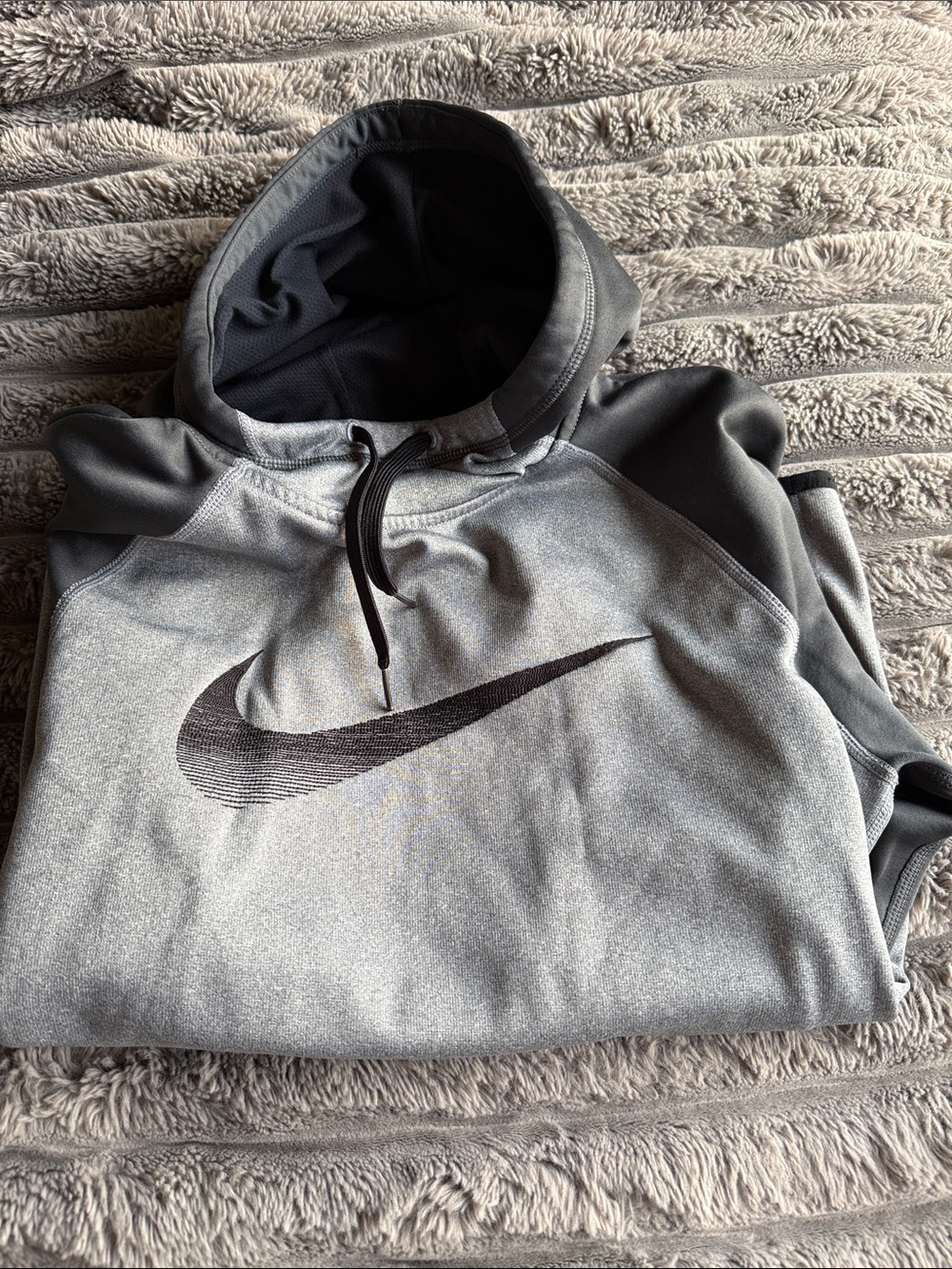 Nike Gray and Black Pullover Hoodie with Swoosh